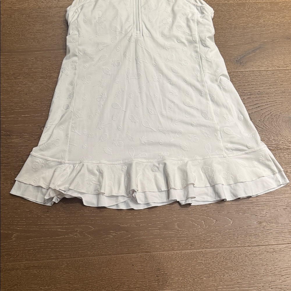 Lilly Pulitzer Luxletic XL White Embossed Tennis Dress | Ruffle Hem | Zip Front - Picture 6 of 6